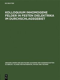 bokomslag Kolloquium Inhomogene Felder in Festen Dielektrika Im Durchschlagsgebiet