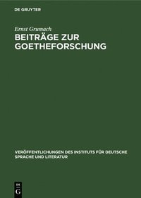 bokomslag Beitrge Zur Goetheforschung
