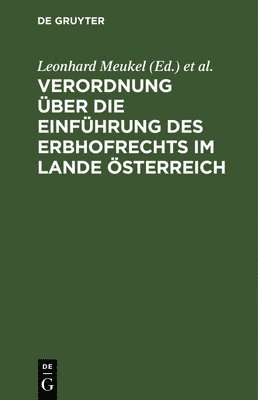 bokomslag Verordnung Über Die Einführung Des Erbhofrechts Im Lande Österreich