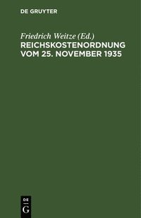 bokomslag Reichskostenordnung Vom 25. November 1935