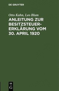 bokomslag Anleitung Zur Besitzsteuererklrung Vom 30. April 1920