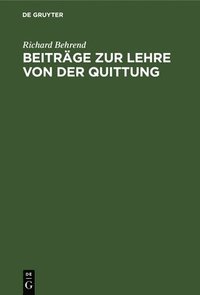 bokomslag Beiträge Zur Lehre Von Der Quittung