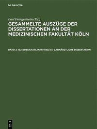 bokomslag 1921 (Dekanatsjahr 1920/21). Zahnrztliche Dissertation