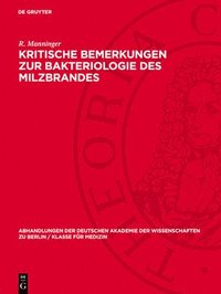 bokomslag Kritische Bemerkungen Zur Bakteriologie Des Milzbrandes