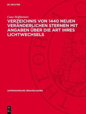 bokomslag Verzeichnis Von 1440 Neuen Veränderlichen Sternen Mit Angaben Über Die Art Ihres Lichtwechsels