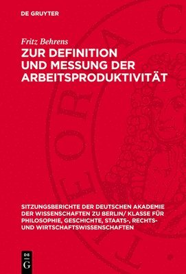 bokomslag Zur Definition Und Messung Der Arbeitsproduktivität