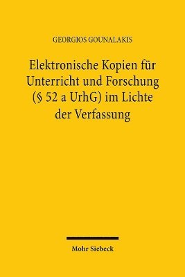 bokomslag Elektronische Kopien fr Unterricht und Forschung ( 52 a UrhG) im Lichte der Verfassung
