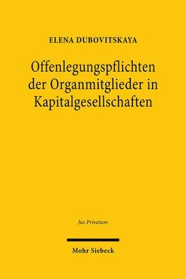 bokomslag Offenlegungspflichten der Organmitglieder in Kapitalgesellschaften