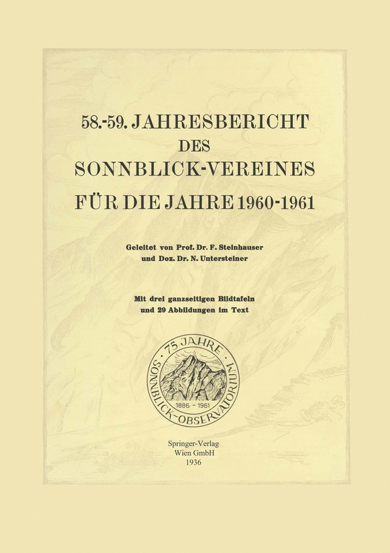 58.–59. Jahresbericht des Sonnblick-Vereines für die Jahre 1960–1961