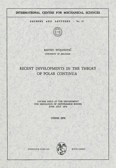 bokomslag Recent Developments in the Theory of Polar Continua