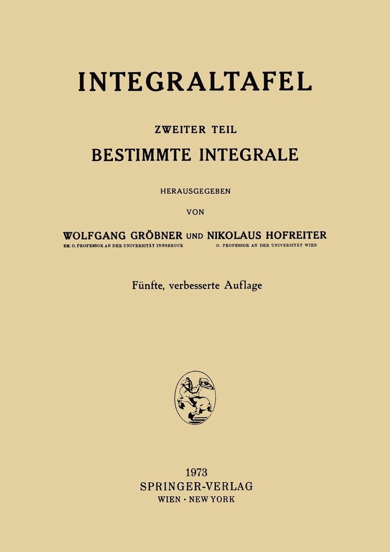 Wolfgang Gröbner, Nikolaus Hofreiter, Wolfgang Grbner - Integraltafel, Häftad