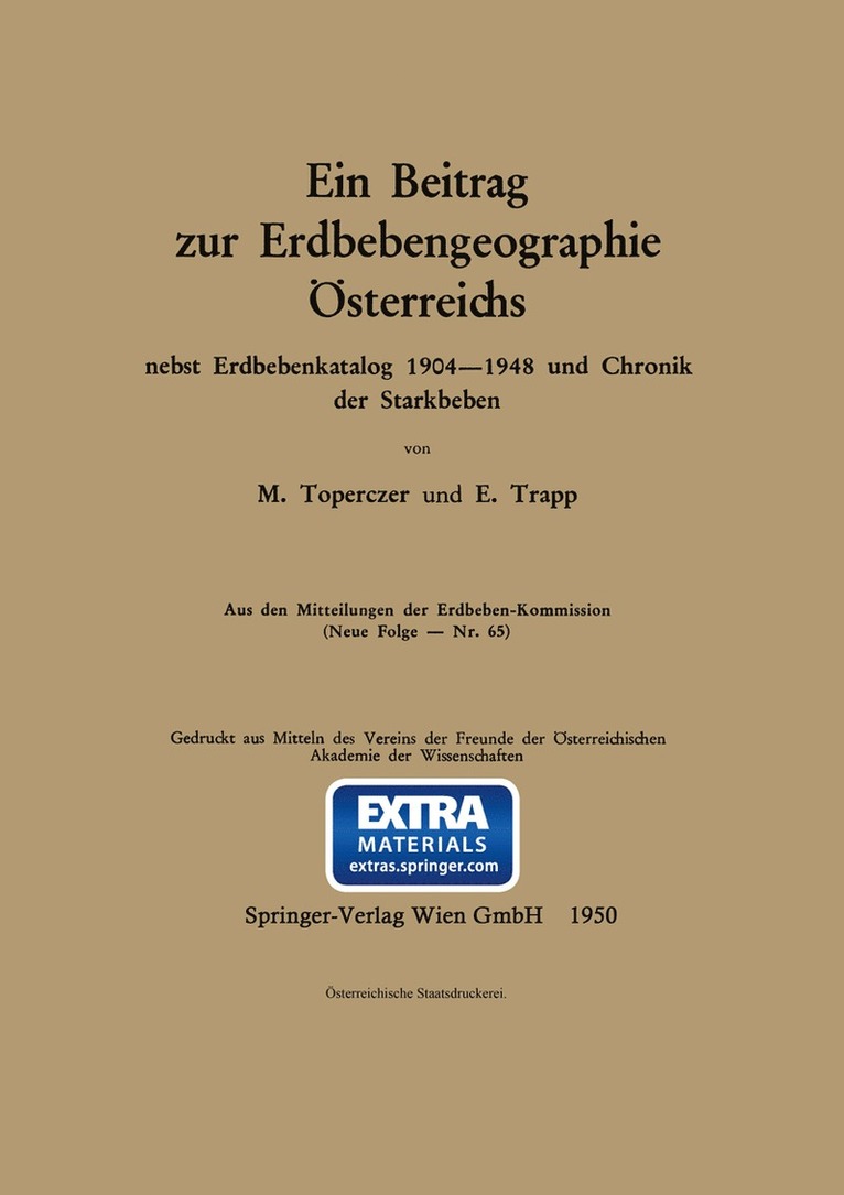 Ein Beitrag zur Erdbebengeographie sterreichs 1