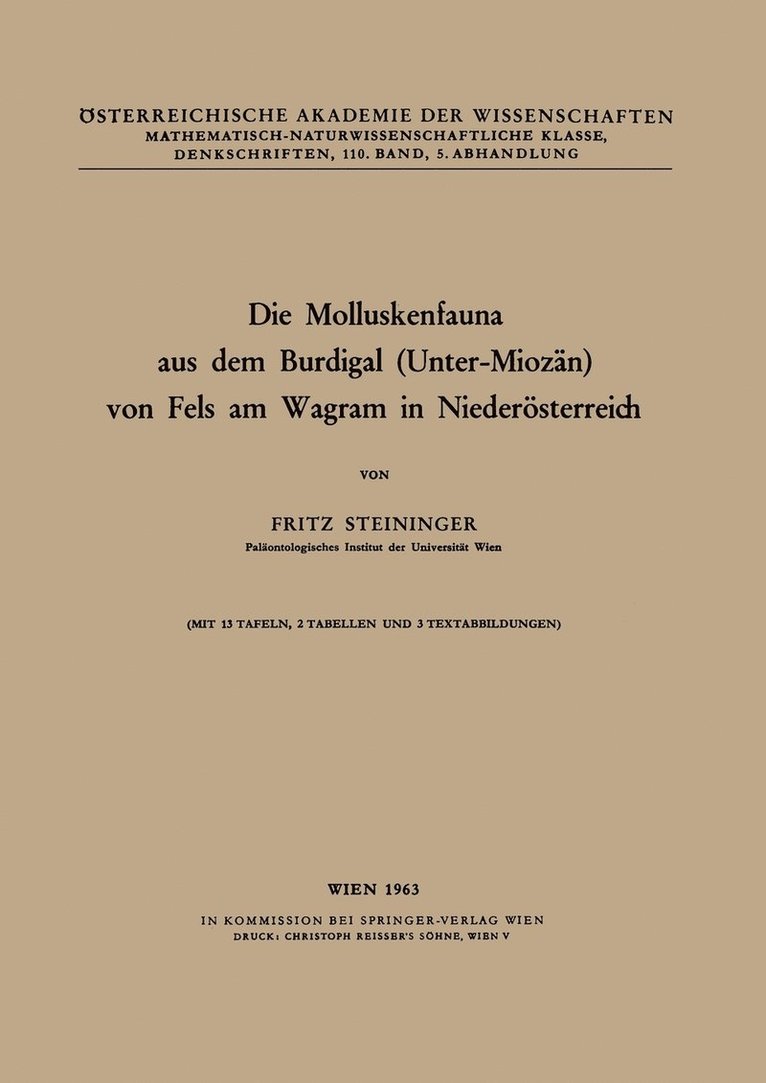 Die Molluskenfauna aus dem Burdigal (Unter-Miozn) von Fels am Wagram in Niedersterreich 1