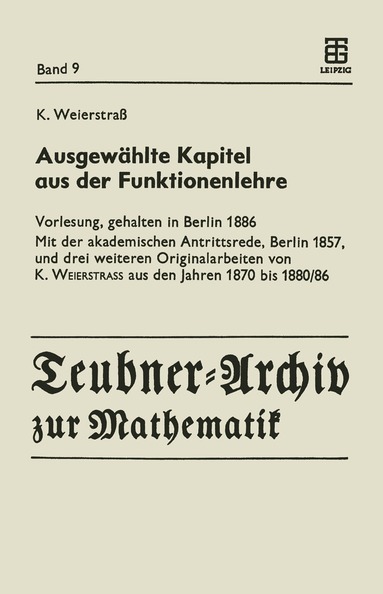 Karl Weierstrass, Reinhard Siegmund-Schultze - Ausgewählte Kapitel aus der Funktionenlehre, Häftad