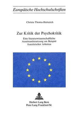 bokomslag Zur Kritik Der Psychokritik