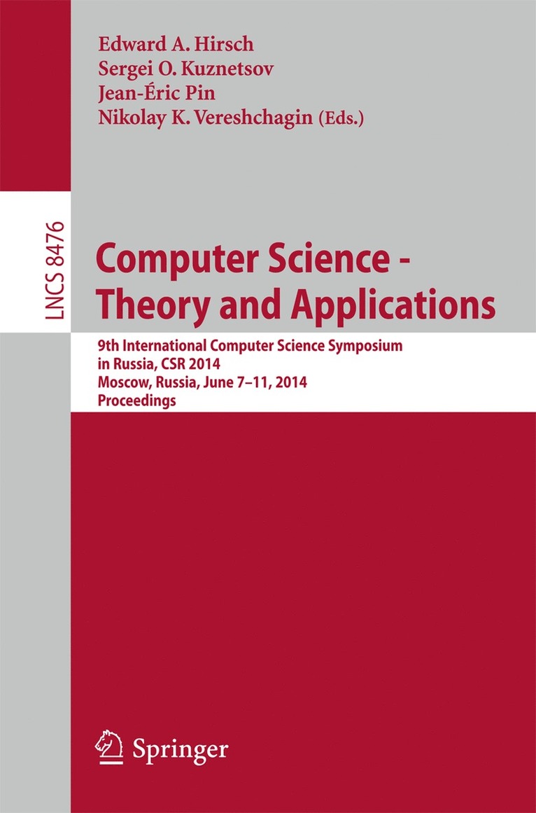 Edward Hirsch, Sergei O. Kuznetsov, Jean-Éric Pin, Nikolay Vereshchagin - Computer Science - Theory and Applications, Häftad