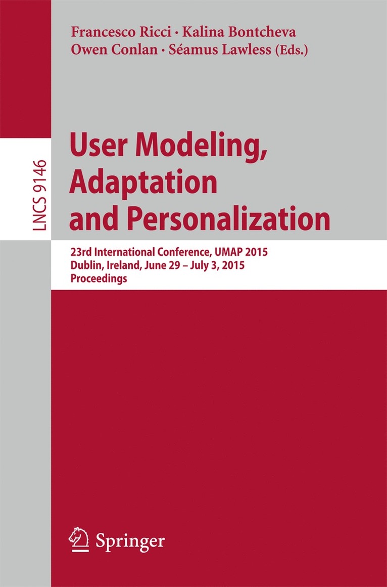 Francesco Ricci, Kalina Bontcheva, Owen Conlan, Séamus Lawless, Seamus Lawless - User Modeling, Adaptation and Personalization, Häftad
