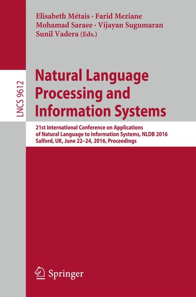 Elisabeth Métais, Farid Meziane, Mohamad Saraee, Vijayan Sugumaran, Sunil Vadera - Natural Language Processing and Information Systems, Häftad
