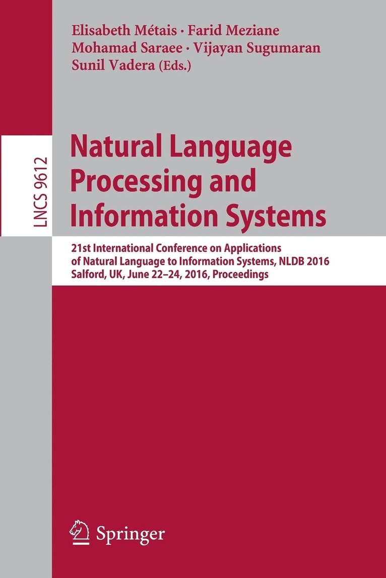 Elisabeth Métais, Farid Meziane, Mohamad Saraee, Vijayan Sugumaran, Sunil Vadera, Elisabeth Metais - Natural Language Processing and Information Systems, Häftad