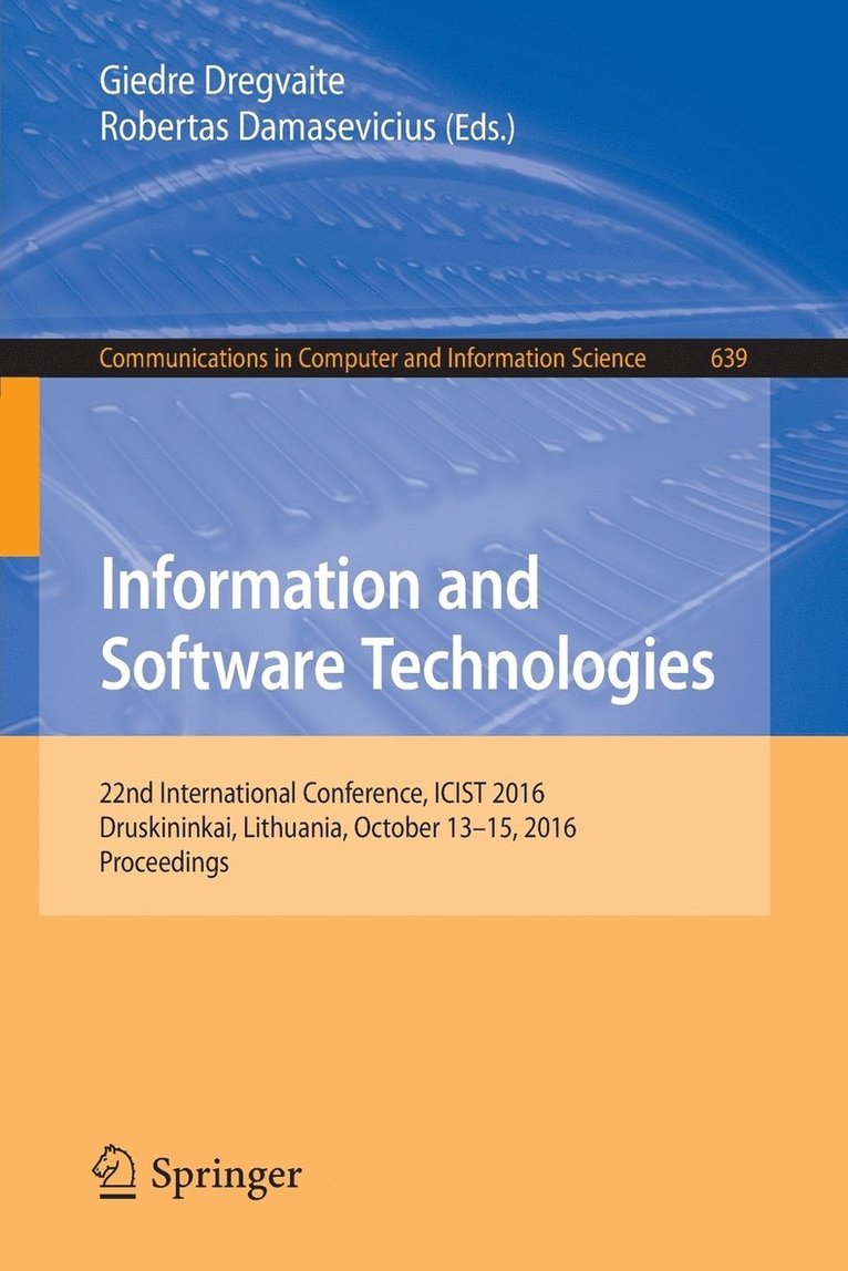 Giedre Dregvaite, Robertas Damasevicius - Information and Software Technologies, Häftad