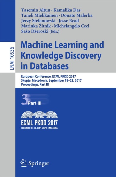 Yasemin Altun, Kamalika Das, Taneli Mielikäinen, Donato Malerba, Jerzy Stefanowski, Jesse Read, Marinka Žitnik, Michelangelo Ceci, Sašo Džeroski - Machine Learning and Knowledge Discovery in Databases, Häftad
