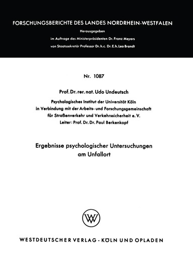 Udo Undeutsch, Udo Undeutsch - Ergebnisse psychologischer Untersuchungen am Unfallort, Häftad