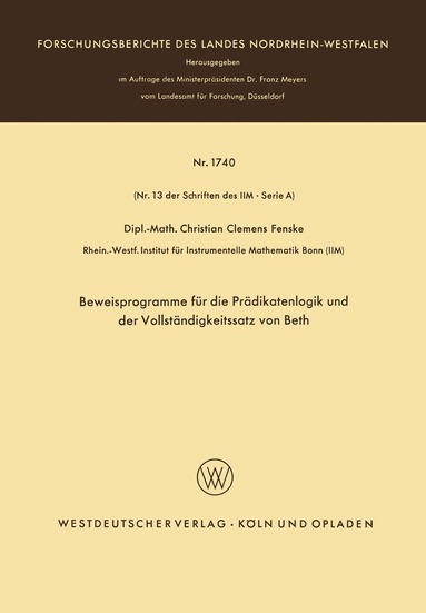 Christian Fenske, Christian Fenske - Beweisprogramme für die Prädikatenlogik und der Vollständigkeitssatz von Beth, Häftad