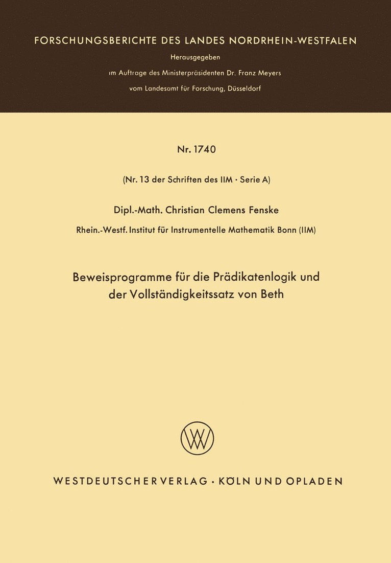 Christian Fenske, Christian Fenske - Beweisprogramme für die Prädikatenlogik und der Vollständigkeitssatz von Beth, Häftad