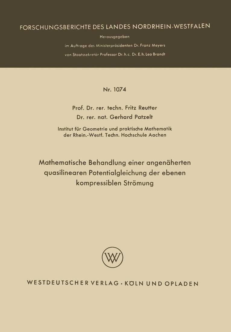 Mathematische Behandlung einer angenherten quasilinearen Potentialgleichung der ebenen kompressiblen Strmung 1