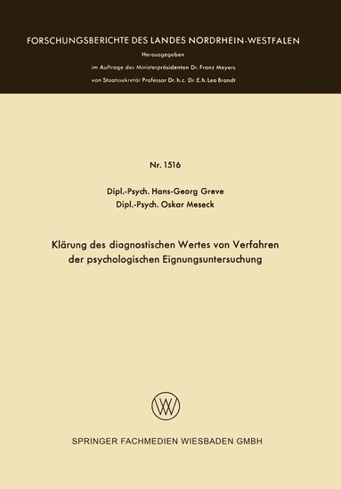 Hans-Georg Greve, Oskar Meseck - Klärung des diagnostischen Wertes von Verfahren der psychologischen Eignungsuntersuchung, Häftad