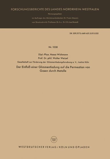 Hasso Gustav Wichmann - Der Einfluß einer Glimmentladung auf die Permeation von Gasen durch Metalle, Häftad