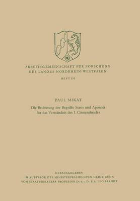 bokomslag Die Bedeutung der Begriffe Stasis und Aponoia für das Verständnis des 1. Clemensbriefes