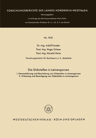 Adolf Funder - Die Dickstellen in Leinengarnen, Häftad
