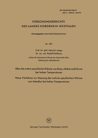 Heinrich Lange - Über die wahre spezifische Wärme von Eisen, Nickel und Chrom bei hohen Temperaturen, Häftad