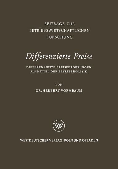 Herbert Vormbaum - Differenzierte Preise, Häftad
