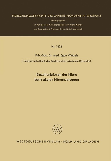 Egon Wetzels - Einzelfunktionen der Niere beim akuten Nierenversagen, Häftad