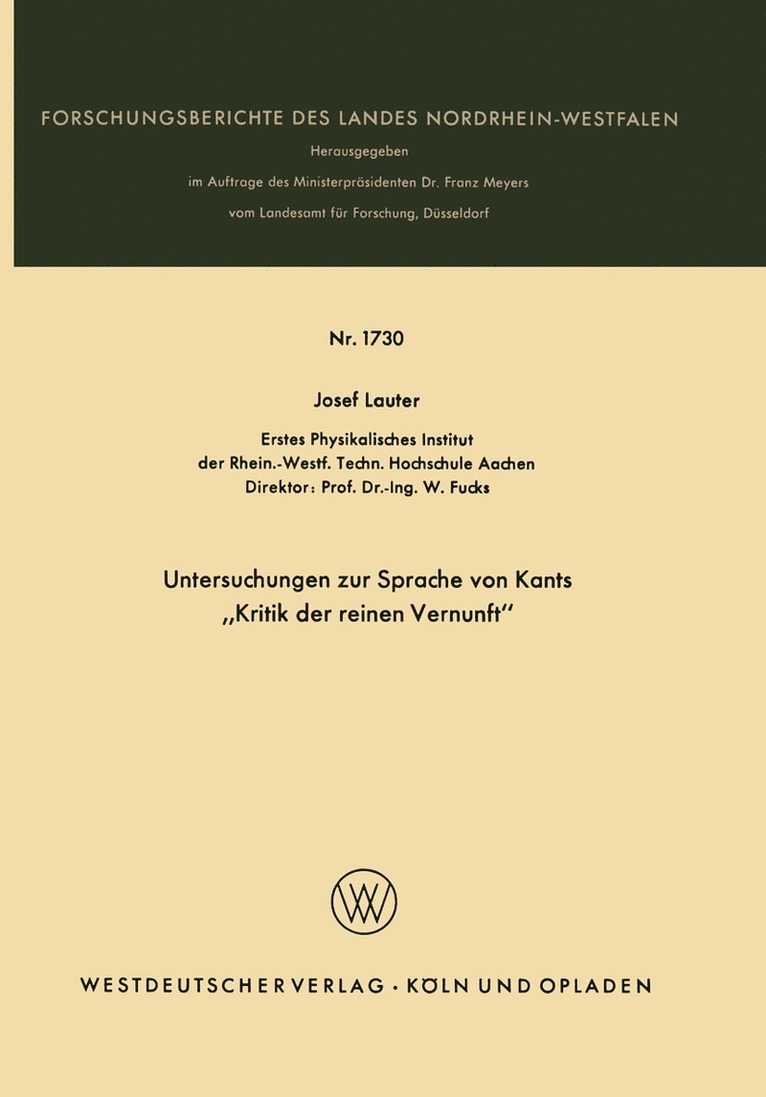 Josef Lauter - Untersuchungen zur Sprache von Kants „Kritik der reinen Vernunft“, Häftad