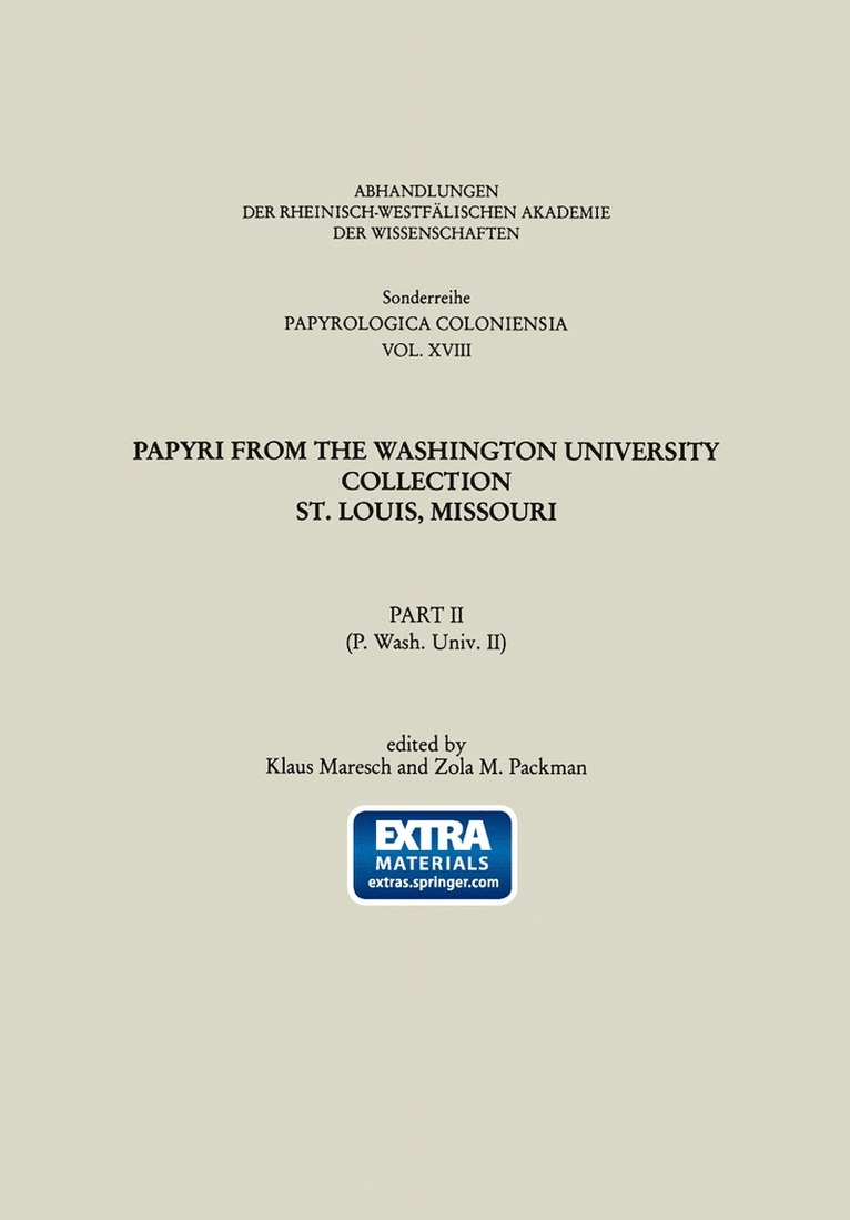 Papyri from the Washington University Collection St. Louis, Missouri 1