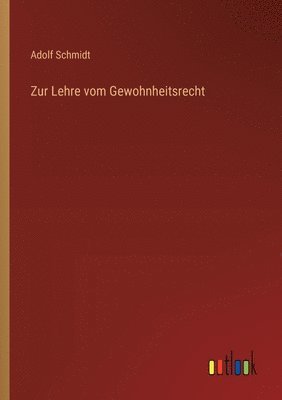 Adolf Schmidt - Zur Lehre vom Gewohnheitsrecht, Häftad