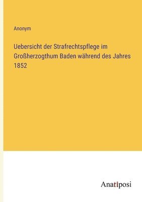 Uebersicht der Strafrechtspflege im Grossherzogthum Baden wahrend des Jahres 1852 1