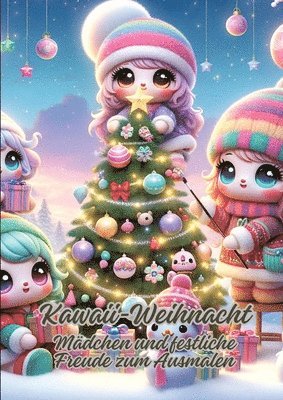 Kawaii-Weihnacht: Mädchen und festliche Freude zum Ausmalen 1