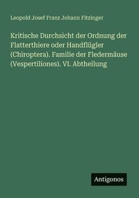 bokomslag Kritische Durchsicht der Ordnung der Flatterthiere oder Handflügler (Chiroptera). Familie der Fledermäuse (Vespertiliones). VI. Abtheilung