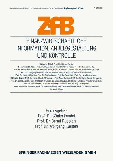 Günter Fandel, Bernd Rudolph, Wolfgang Kürsten - Finanzwirtschaftliche Information, Anreizgestaltung und Kontrolle, Häftad