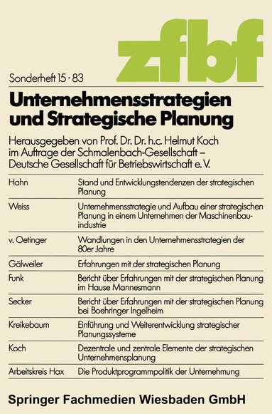 Helmut Koch - Unternehmensstrategien und strategische Planung, Häftad