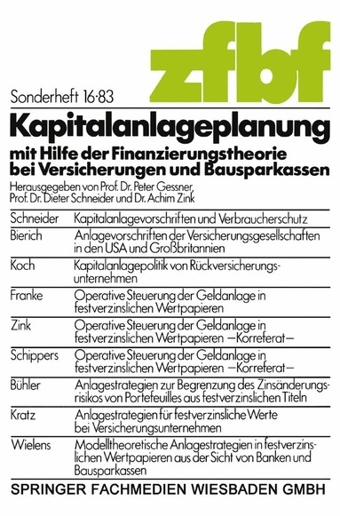 bokomslag Kapitalanlageplanung mit Hilfe der Finanzierungstheorie bei Versicherungen und Bausparkassen