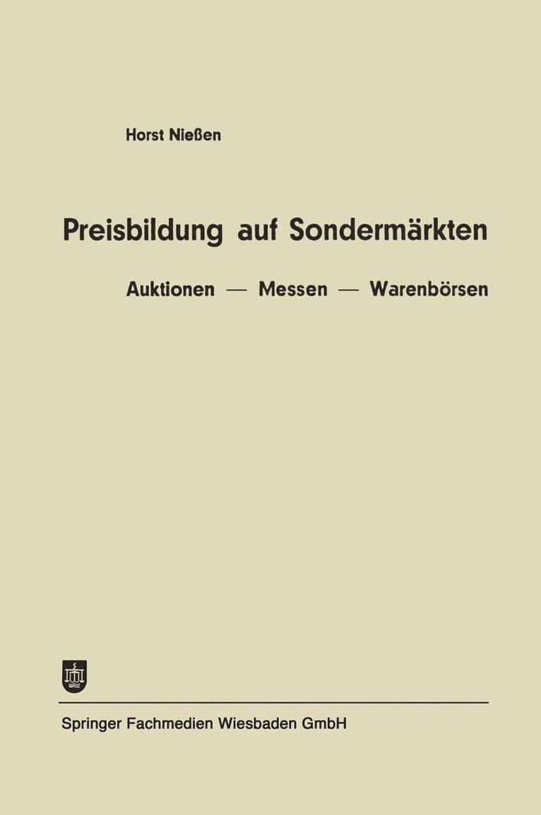 Horst Niessen - Preisbildung auf Sondermärkten, Häftad