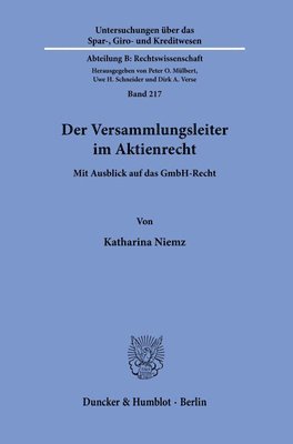 bokomslag Der Versammlungsleiter Im Aktienrecht: Mit Ausblick Auf Das Gmbh-Recht