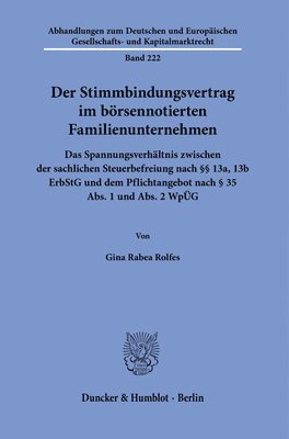 bokomslag Der Stimmbindungsvertrag im börsennotierten Familienunternehmen