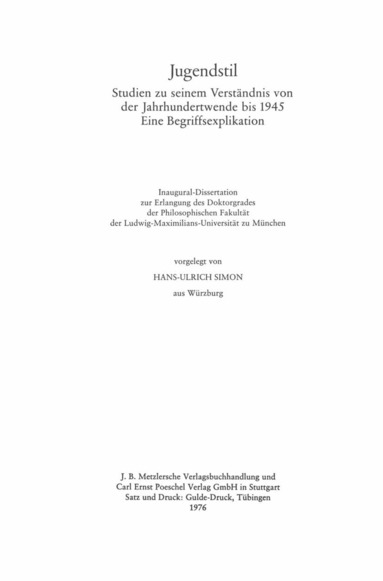 Hans-Ulrich Simon - Jugendstil, Inbunden