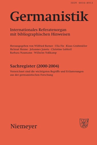 Wilfried Barner, Ulla Fix, Klaus Grubmüller - Germanistik, Sachregister (2000-2004), Inbunden